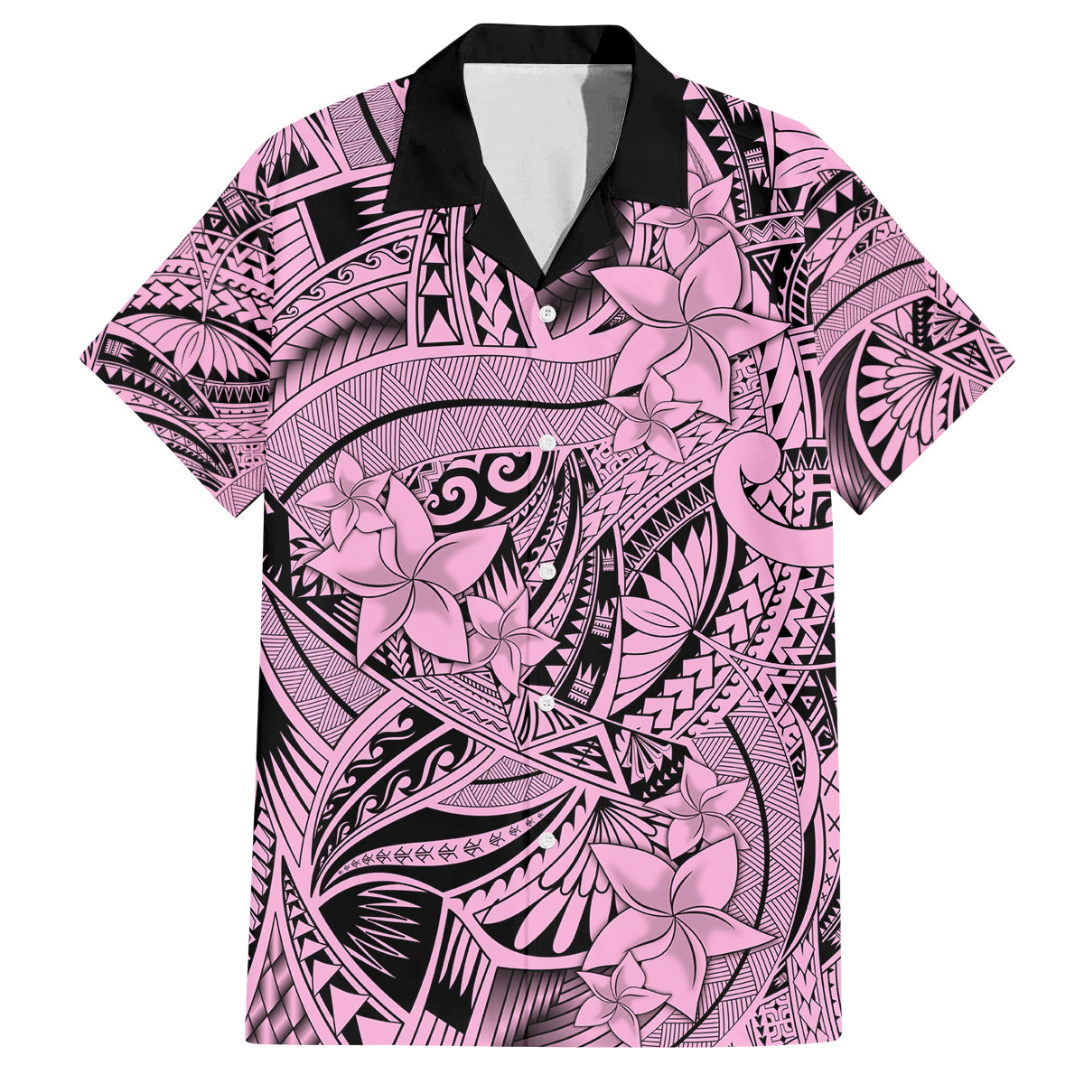 Polynesia Family Matching Off Shoulder Long Sleeve Dress and Hawaiian Shirt Tribal Polynesian Spirit With Pink Pacific Flowers LT9 Dad's Shirt - Short Sleeve Pink - Polynesian Pride