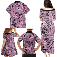 Polynesia Family Matching Puletasi Dress and Hawaiian Shirt Tribal Polynesian Spirit With Pink Pacific Flowers LT9 - Polynesian Pride