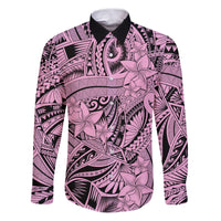 Polynesia Family Matching Puletasi Dress and Hawaiian Shirt Tribal Polynesian Spirit With Pink Pacific Flowers LT9 Dad's Shirt - Long Sleeve Pink - Polynesian Pride
