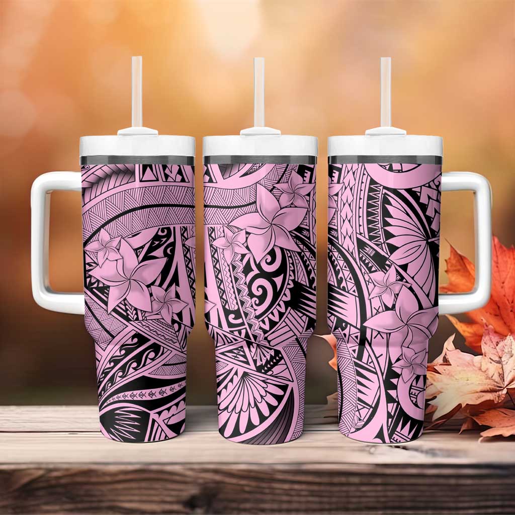 Pink Pacific Flowers Tribal Polynesian Spirit Tumbler With Handle