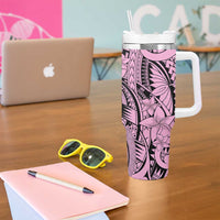 Pink Pacific Flowers Tribal Polynesian Spirit Tumbler With Handle