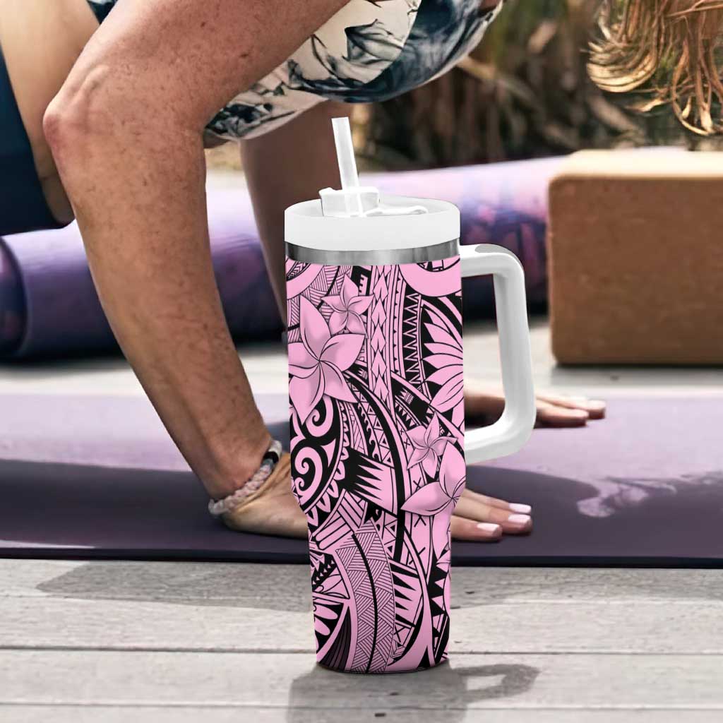 Pink Pacific Flowers Tribal Polynesian Spirit Tumbler With Handle