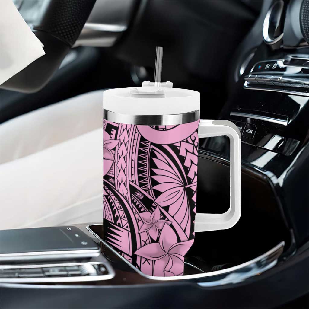 Pink Pacific Flowers Tribal Polynesian Spirit Tumbler With Handle