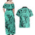 Polynesia Couples Matching Off Shoulder Maxi Dress and Hawaiian Shirt Tribal Polynesian Spirit With Teal Pacific Flowers LT9 - Polynesian Pride