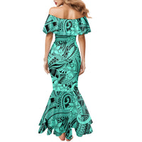 Polynesia Family Matching Mermaid Dress and Hawaiian Shirt Tribal Polynesian Spirit With Teal Pacific Flowers LT9 - Polynesian Pride