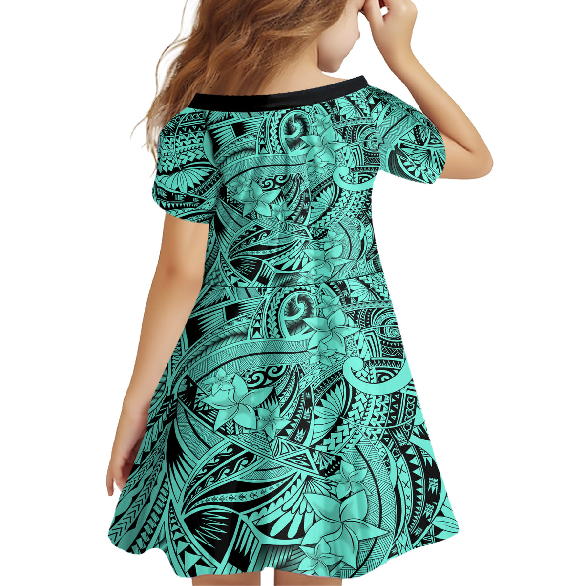 Polynesia Family Matching Short Sleeve Bodycon Dress and Hawaiian Shirt Tribal Polynesian Spirit With Teal Pacific Flowers LT9 - Polynesian Pride