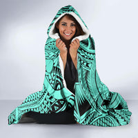 Polynesia Hooded Blanket Tribal Polynesian Spirit With Teal Pacific Flowers LT9 - Polynesian Pride
