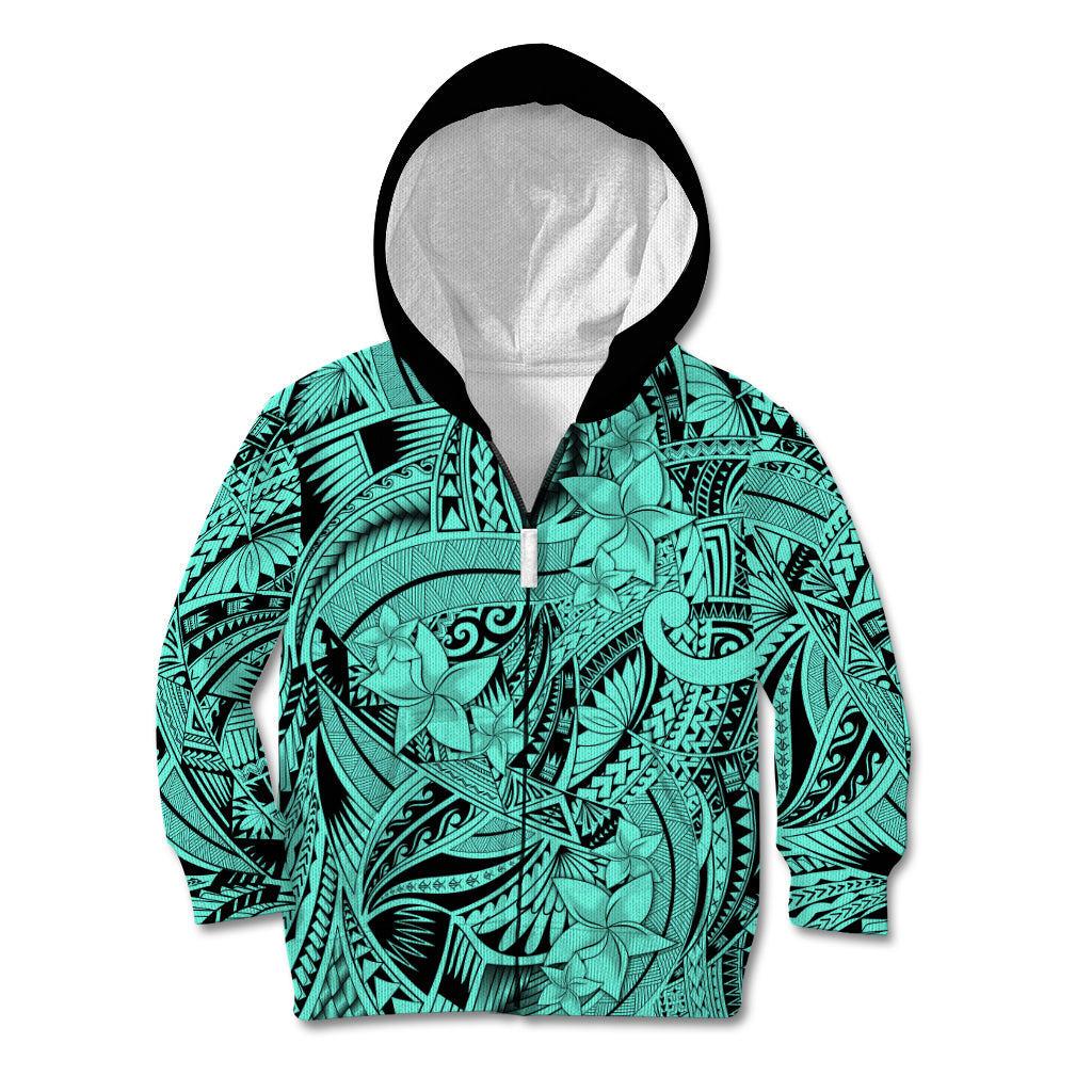 Polynesia Kid Hoodie Tribal Polynesian Spirit With Teal Pacific Flowers LT9 Zip Hoodie Teal - Polynesian Pride