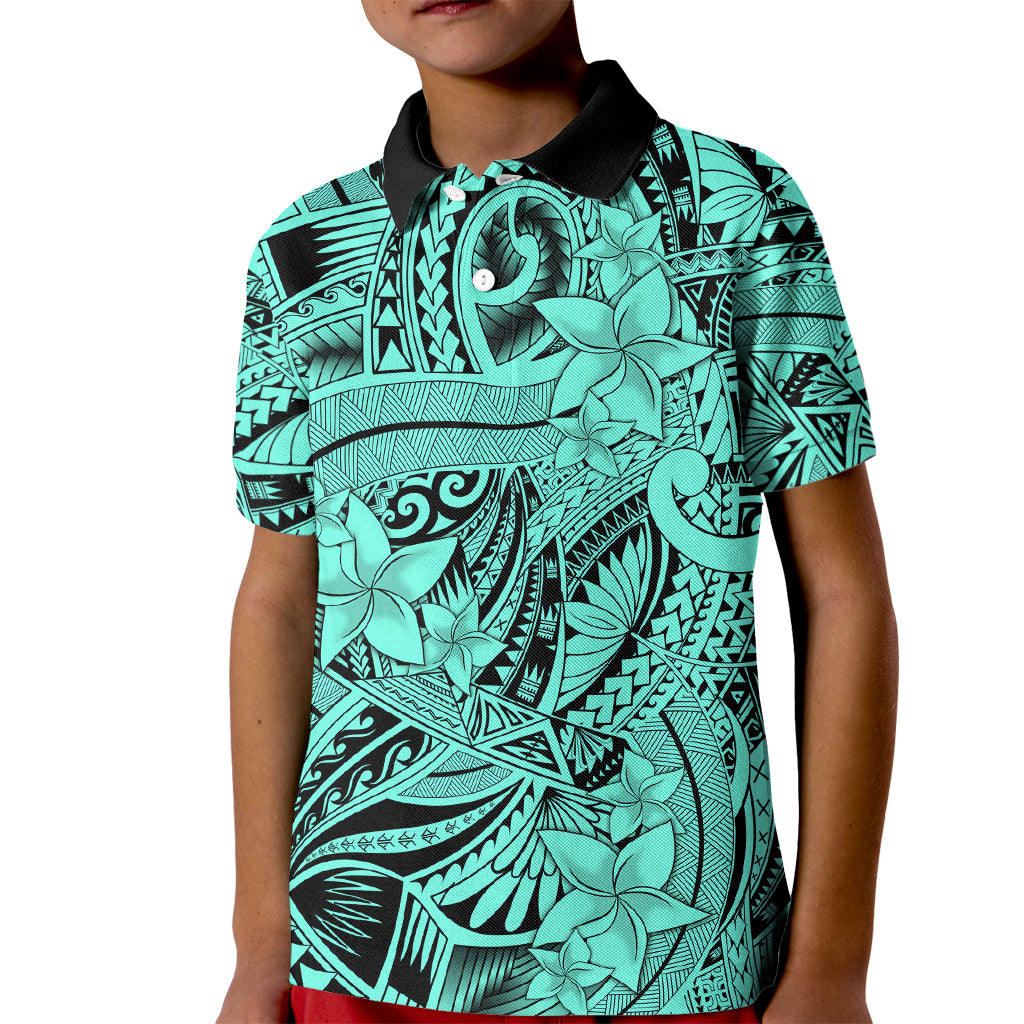 Polynesia Kid Polo Shirt Tribal Polynesian Spirit With Teal Pacific Flowers LT9 Kid Teal - Polynesian Pride