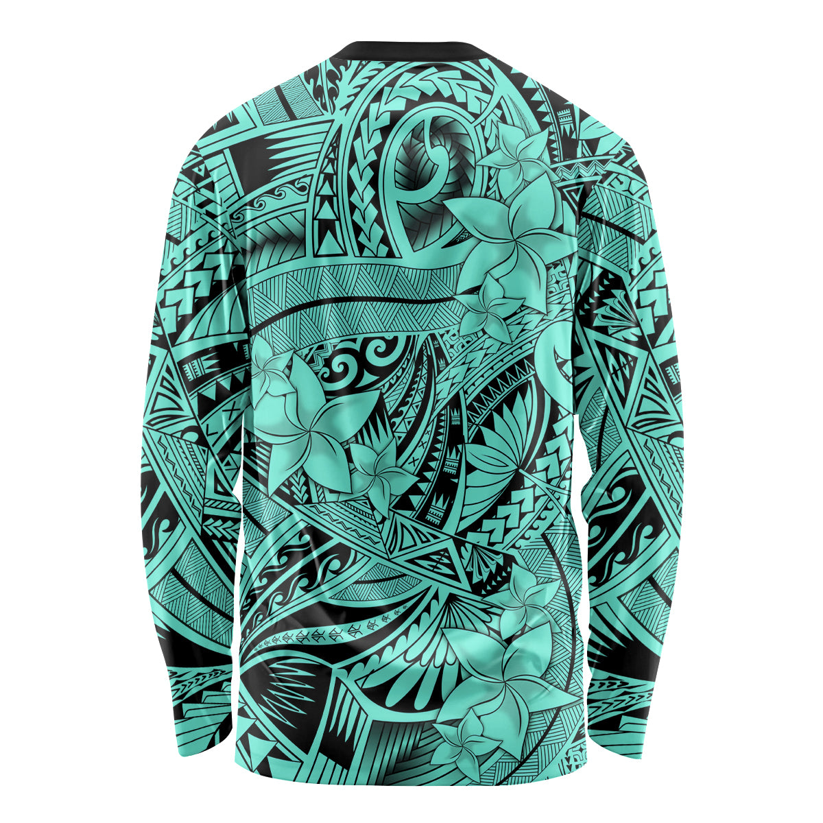 Polynesia Long Sleeve Shirt Tribal Polynesian Spirit With Teal Pacific Flowers LT9 - Polynesian Pride