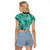 Polynesia Raglan Cropped T Shirt Tribal Polynesian Spirit With Teal Pacific Flowers LT9 - Polynesian Pride