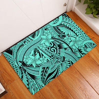Polynesia Rubber Doormat Tribal Polynesian Spirit With Teal Pacific Flowers LT9 Teal - Polynesian Pride