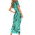Polynesia Short Sleeve Bodycon Dress Tribal Polynesian Spirit With Teal Pacific Flowers LT9 - Polynesian Pride