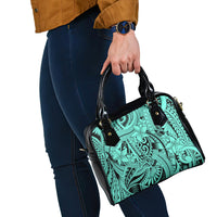 Polynesia Shoulder Handbag Tribal Polynesian Spirit With Teal Pacific Flowers LT9 - Polynesian Pride
