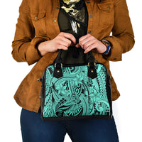 Polynesia Shoulder Handbag Tribal Polynesian Spirit With Teal Pacific Flowers LT9 - Polynesian Pride