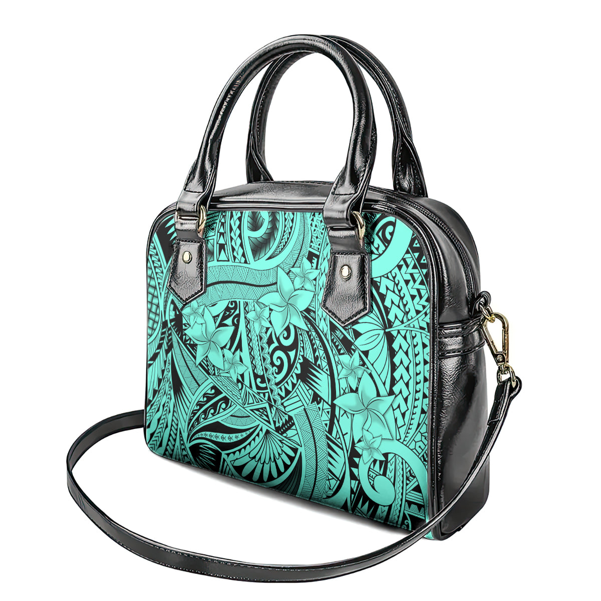 Polynesia Shoulder Handbag Tribal Polynesian Spirit With Teal Pacific Flowers LT9 - Polynesian Pride