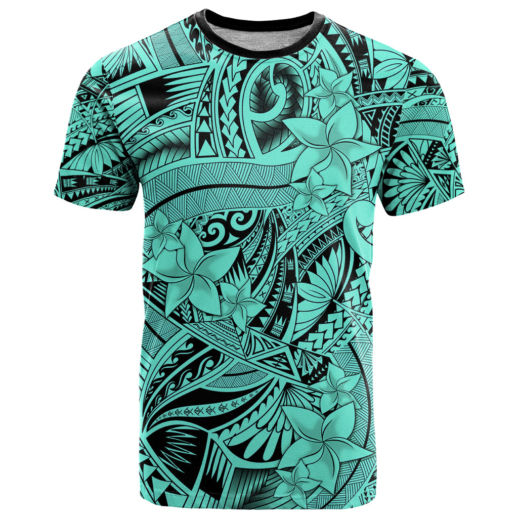 Polynesia T Shirt Tribal Polynesian Spirit With Teal Pacific Flowers LT9 Teal - Polynesian Pride