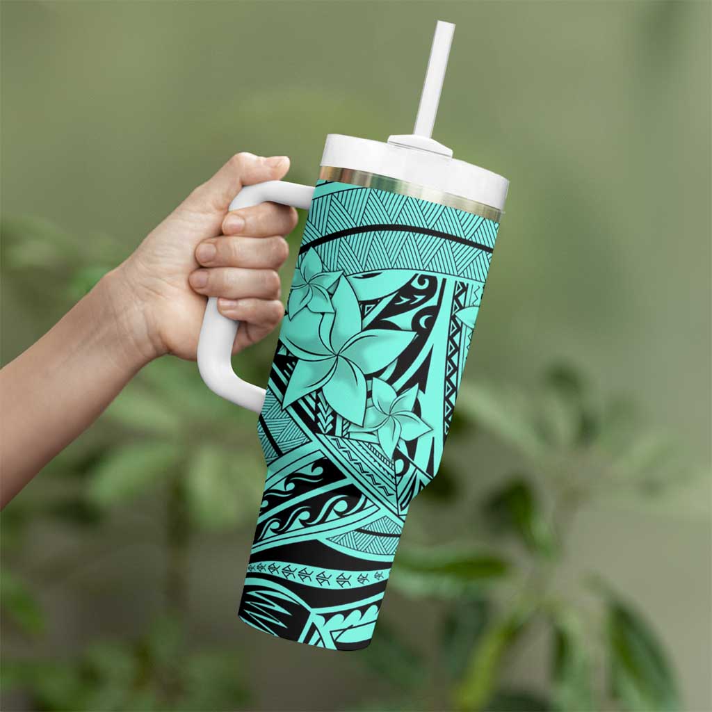Teal Pacific Flowers Tribal Polynesian Spirit Tumbler With Handle