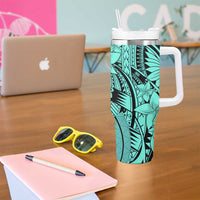 Teal Pacific Flowers Tribal Polynesian Spirit Tumbler With Handle