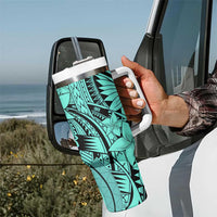 Teal Pacific Flowers Tribal Polynesian Spirit Tumbler With Handle
