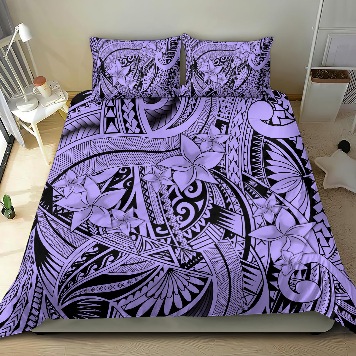 Polynesia Bedding Set Tribal Polynesian Spirit With Violet Pacific Flowers LT9 - Polynesian Pride
