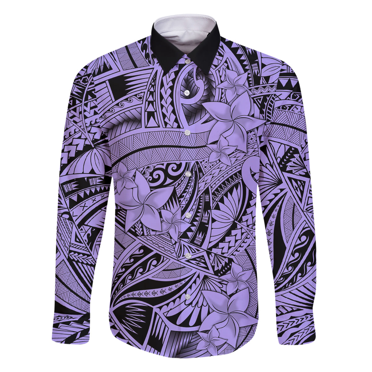 Polynesia Family Matching Mermaid Dress and Hawaiian Shirt Tribal Polynesian Spirit With Violet Pacific Flowers LT9 Dad's Shirt - Long Sleeve Violet - Polynesian Pride