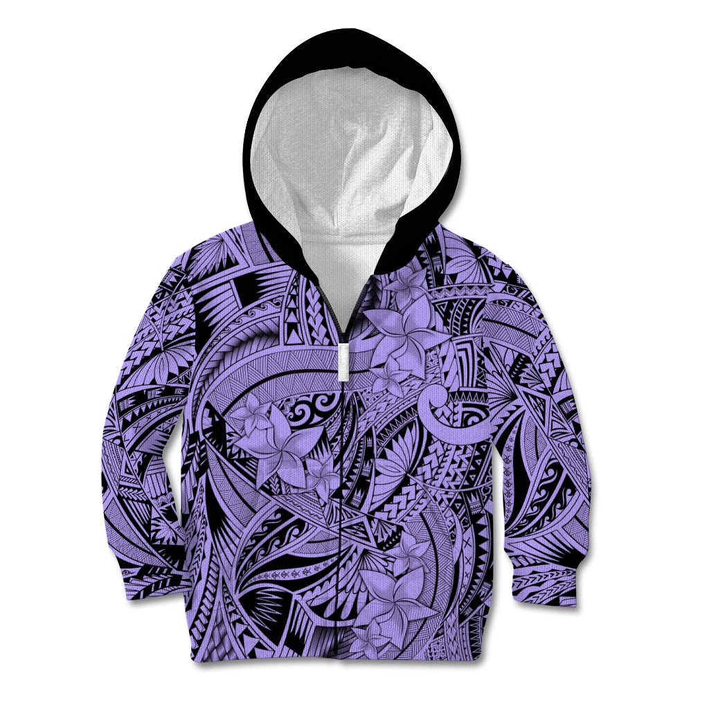 Polynesia Kid Hoodie Tribal Polynesian Spirit With Violet Pacific Flowers LT9 Zip Hoodie Violet - Polynesian Pride