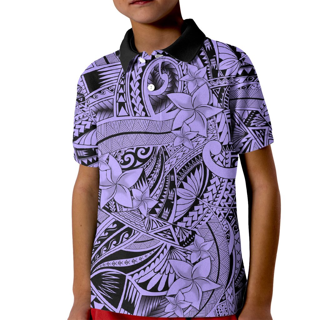 Polynesia Kid Polo Shirt Tribal Polynesian Spirit With Violet Pacific Flowers LT9 Kid Violet - Polynesian Pride