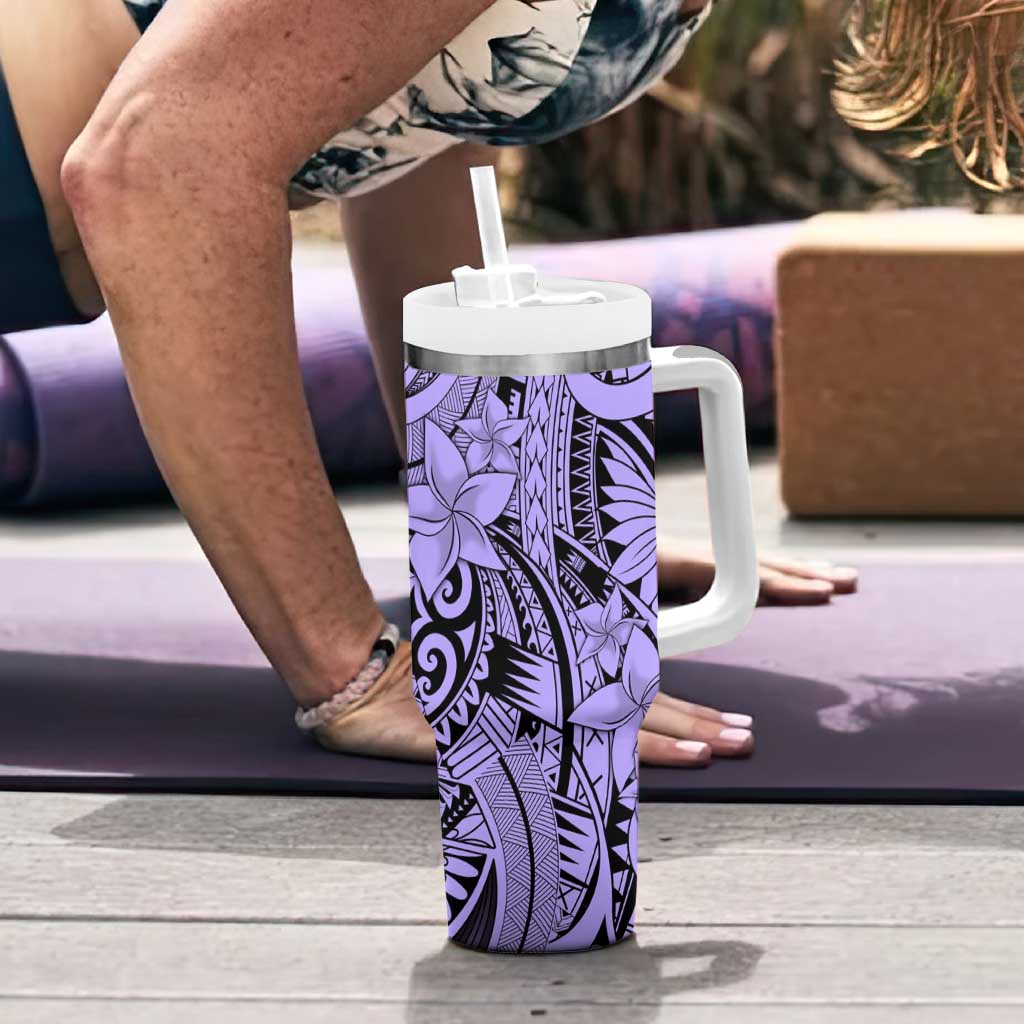 Violet Pacific Flowers Tribal Polynesian Spirit Tumbler With Handle