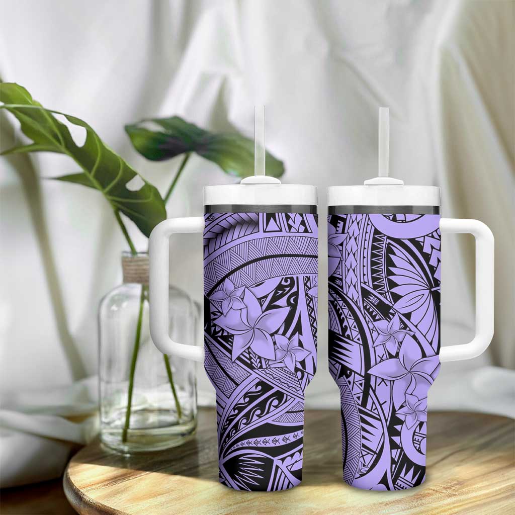 Violet Pacific Flowers Tribal Polynesian Spirit Tumbler With Handle