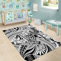 Polynesia Area Rug Tribal Polynesian Spirit With White Pacific Flowers LT9 - Polynesian Pride