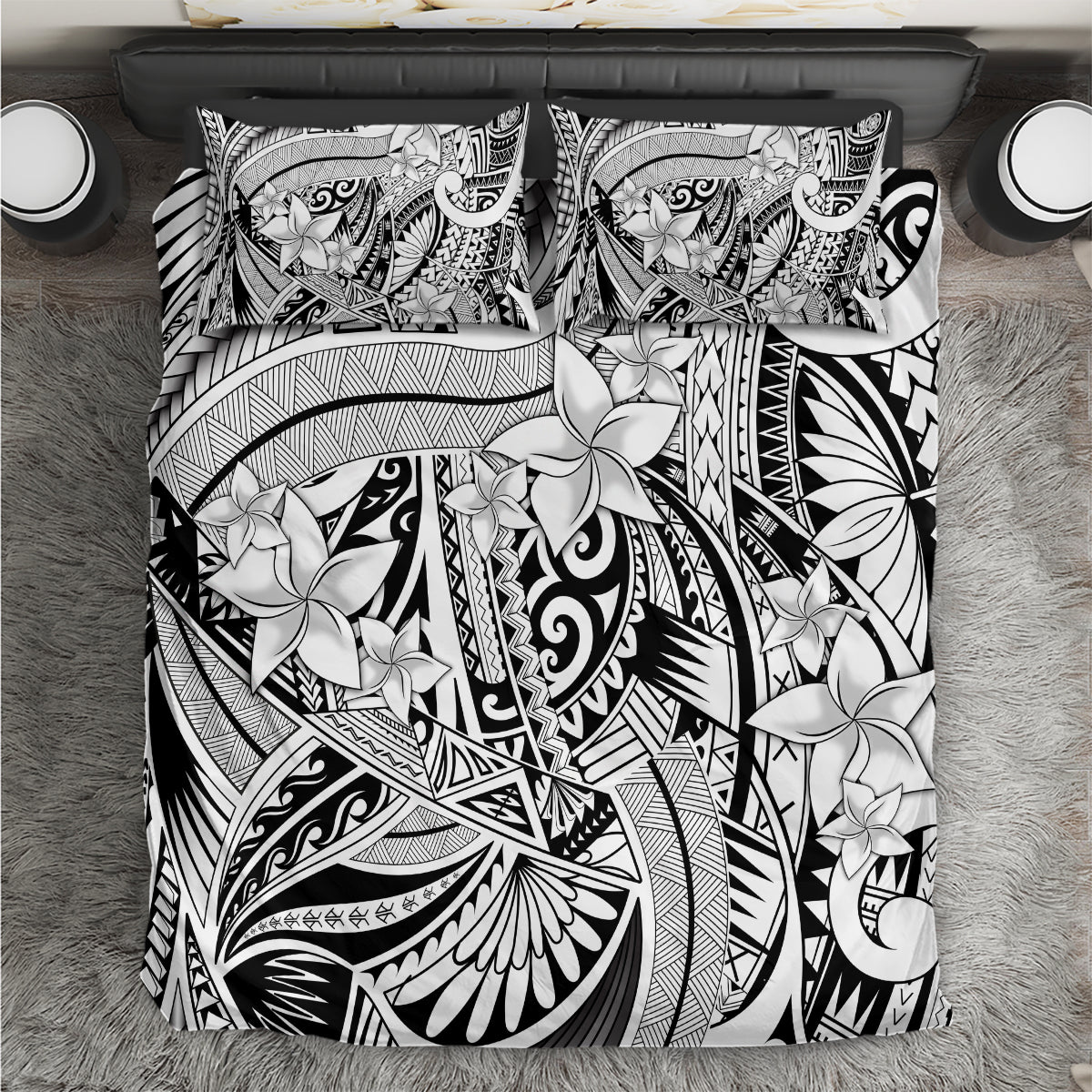 Polynesia Bedding Set Tribal Polynesian Spirit With White Pacific Flowers LT9 White - Polynesian Pride