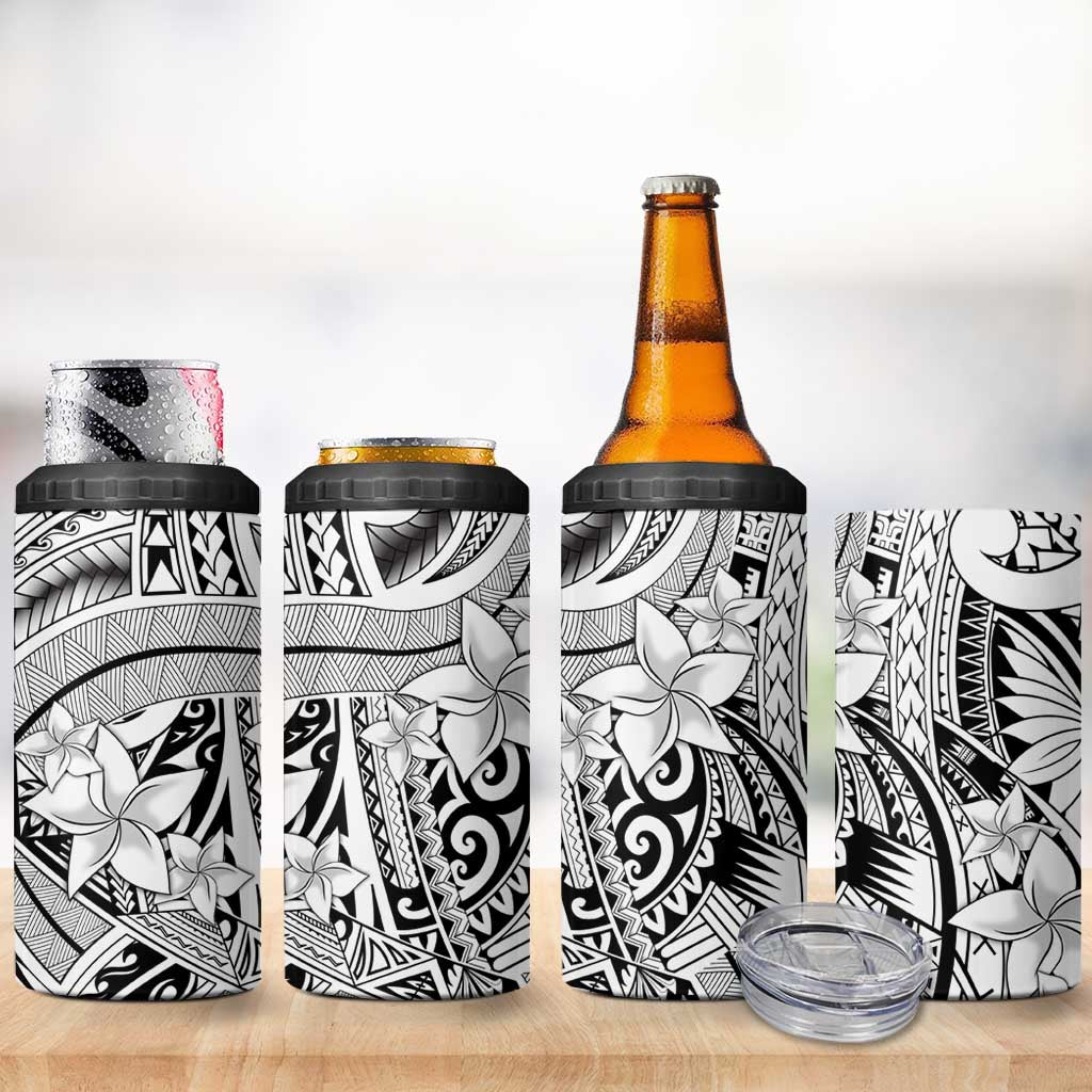 White Pacific Flowers Tribal Polynesian Spirit 4 in 1 Can Cooler Tumbler