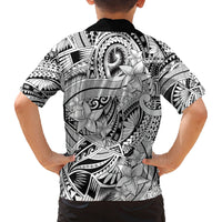 Polynesia Family Matching Long Sleeve Bodycon Dress and Hawaiian Shirt Tribal Polynesian Spirit With White Pacific Flowers LT9 - Polynesian Pride