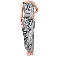 Polynesia Family Matching Tank Maxi Dress and Hawaiian Shirt Tribal Polynesian Spirit With White Pacific Flowers LT9 Mom's Dress White - Polynesian Pride