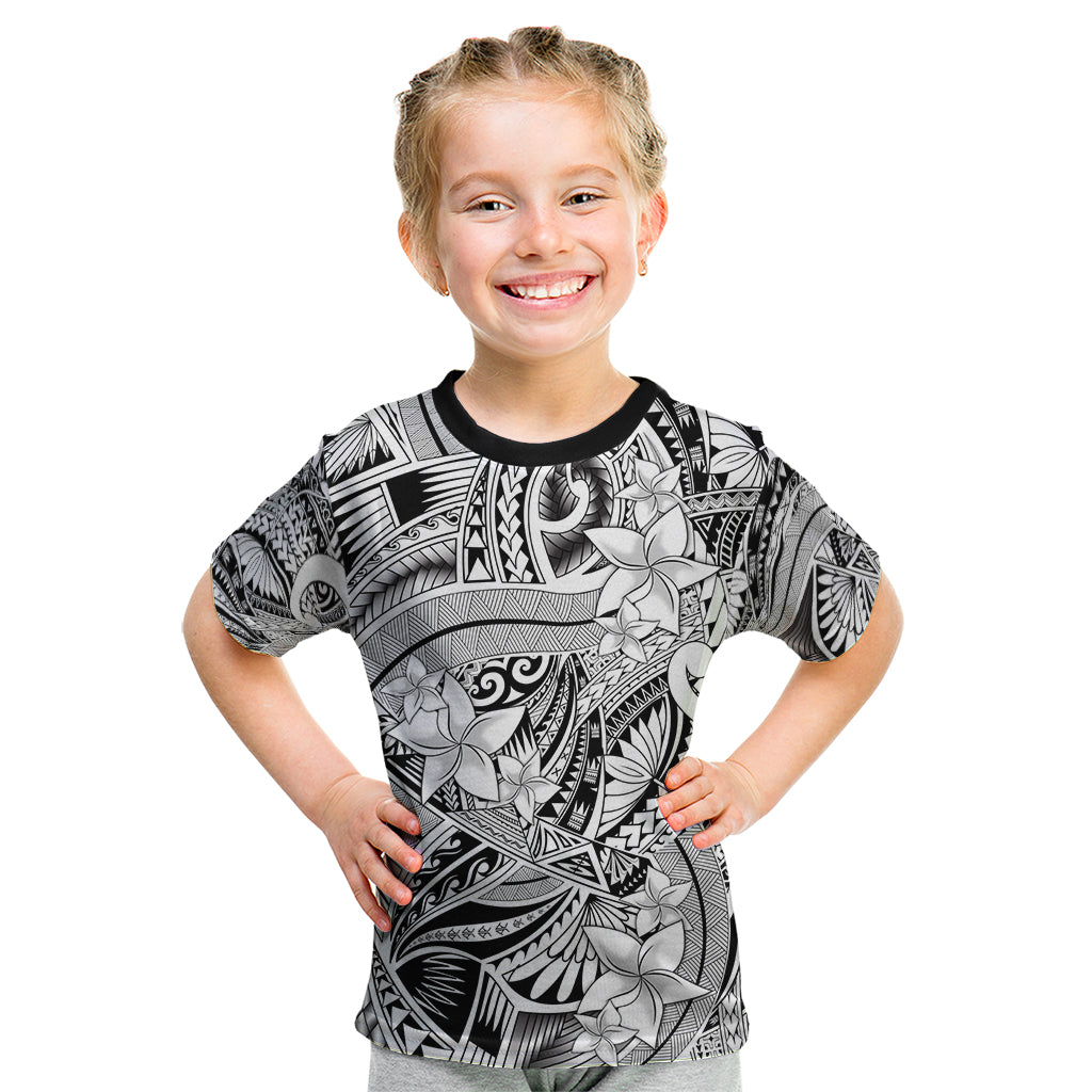 Polynesia Kid T Shirt Tribal Polynesian Spirit With White Pacific Flowers LT9 White - Polynesian Pride