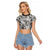 Polynesia Raglan Cropped T Shirt Tribal Polynesian Spirit With White Pacific Flowers LT9 Female White - Polynesian Pride