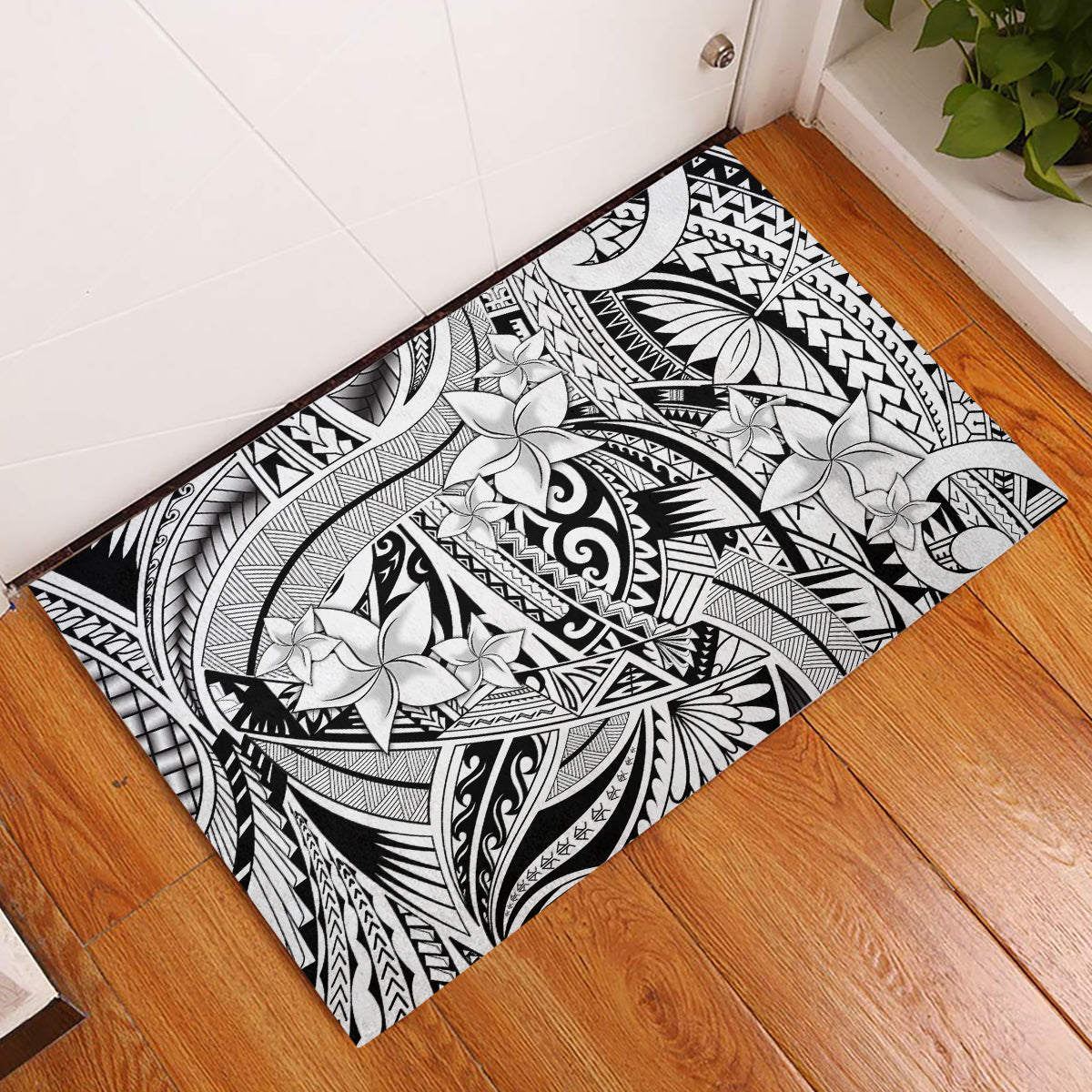 Polynesia Rubber Doormat Tribal Polynesian Spirit With White Pacific Flowers LT9 White - Polynesian Pride