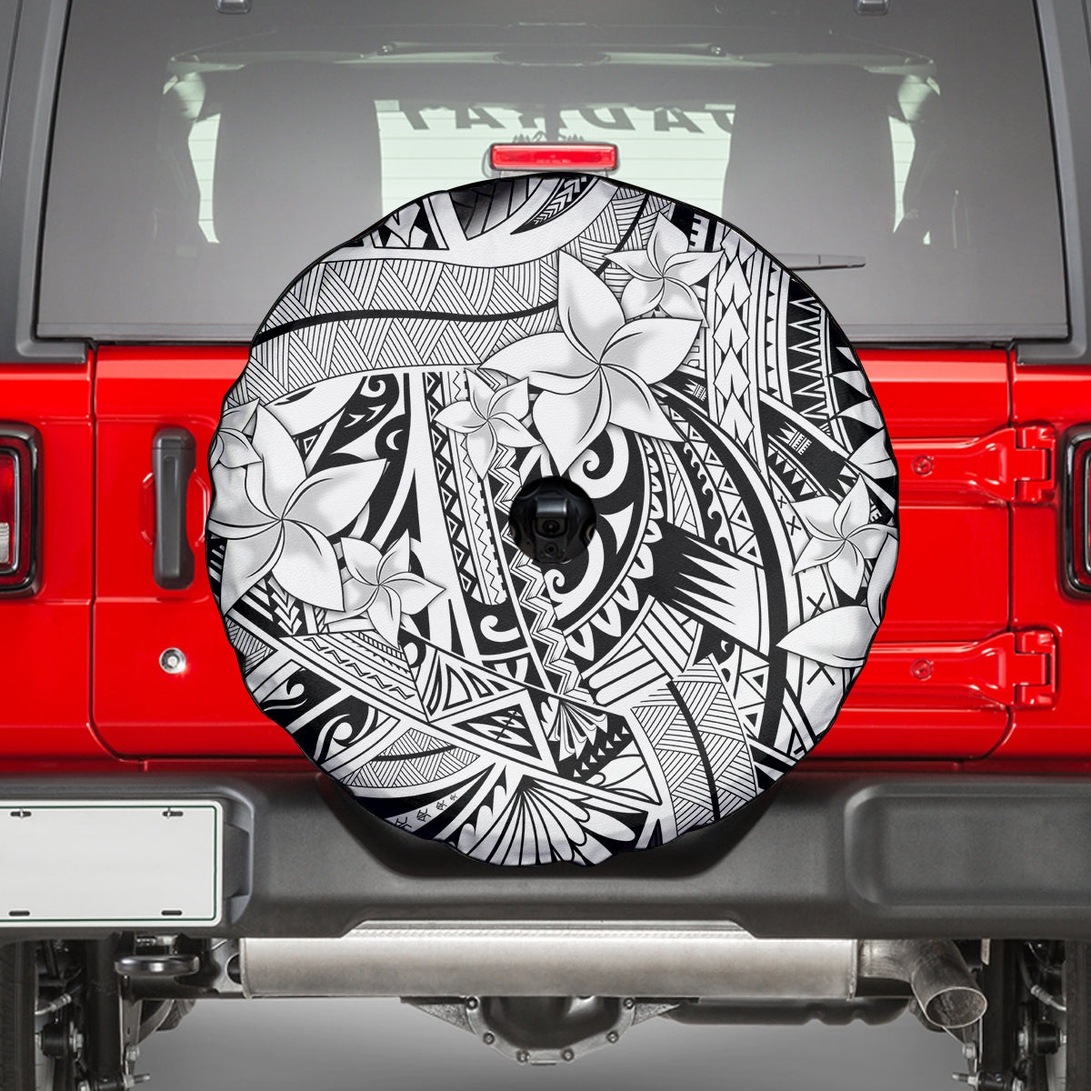 Polynesia Spare Tire Cover Tribal Polynesian Spirit With White Pacific Flowers LT9 - Polynesian Pride