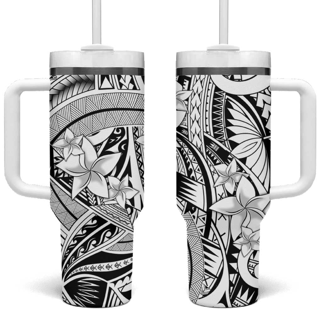 White Pacific Flowers Tribal Polynesian Spirit Tumbler With Handle