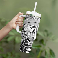 White Pacific Flowers Tribal Polynesian Spirit Tumbler With Handle
