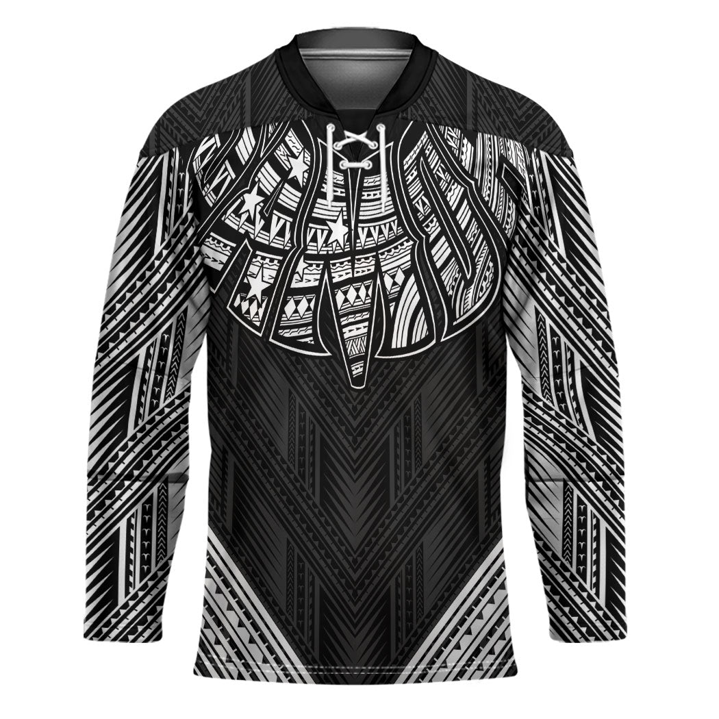 Black Samoa Tribal Chest Tattoo Hockey Jersey LT9 Unisex Black - Polynesian Pride