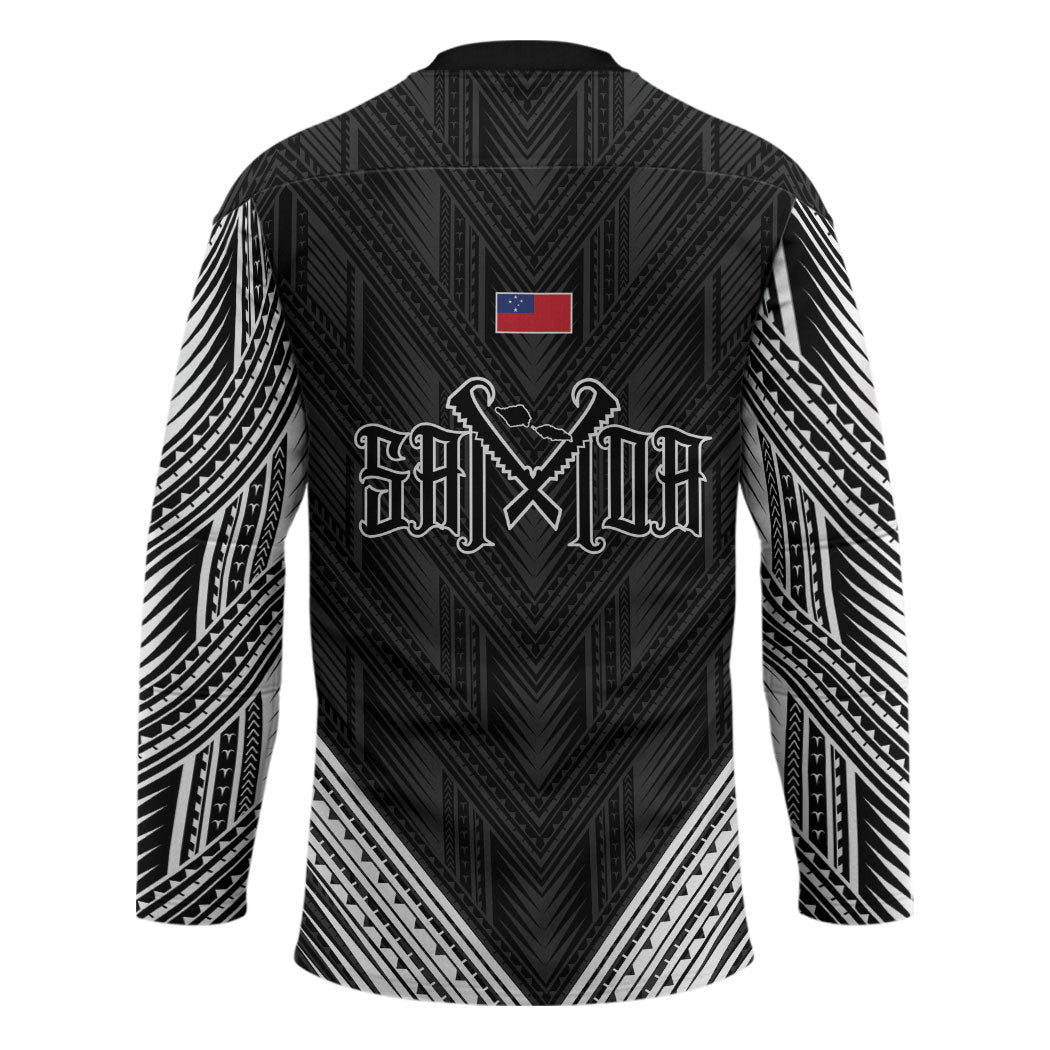 Black Samoa Tribal Chest Tattoo Hockey Jersey LT9 - Polynesian Pride