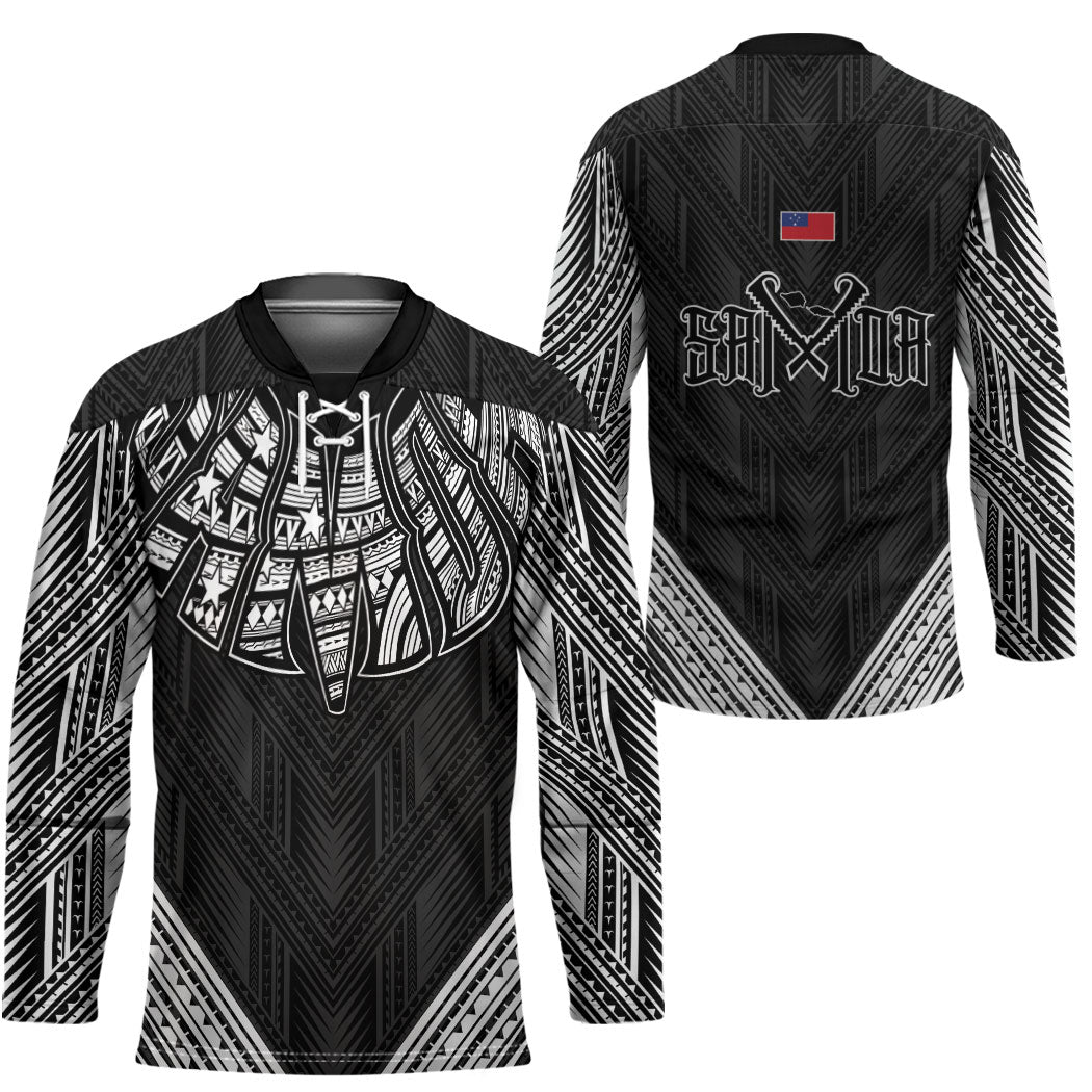 Black Samoa Tribal Chest Tattoo Hockey Jersey LT9 - Polynesian Pride