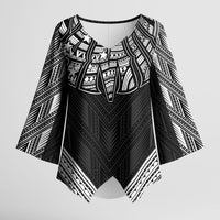 Black Samoa Tribal Chest Tattoo Kimono Sleeve Blouse LT9 Female Black - Polynesian Pride