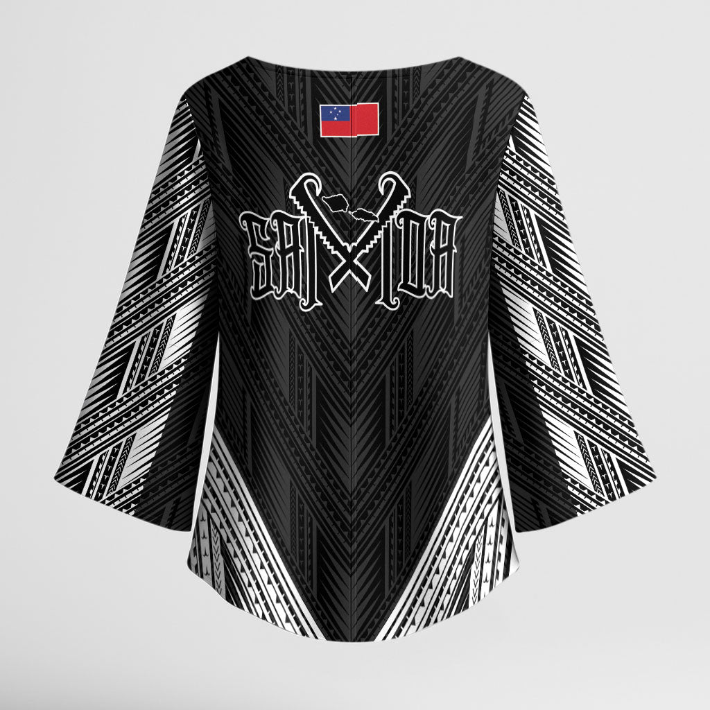 Black Samoa Tribal Chest Tattoo Kimono Sleeve Blouse LT9 - Polynesian Pride