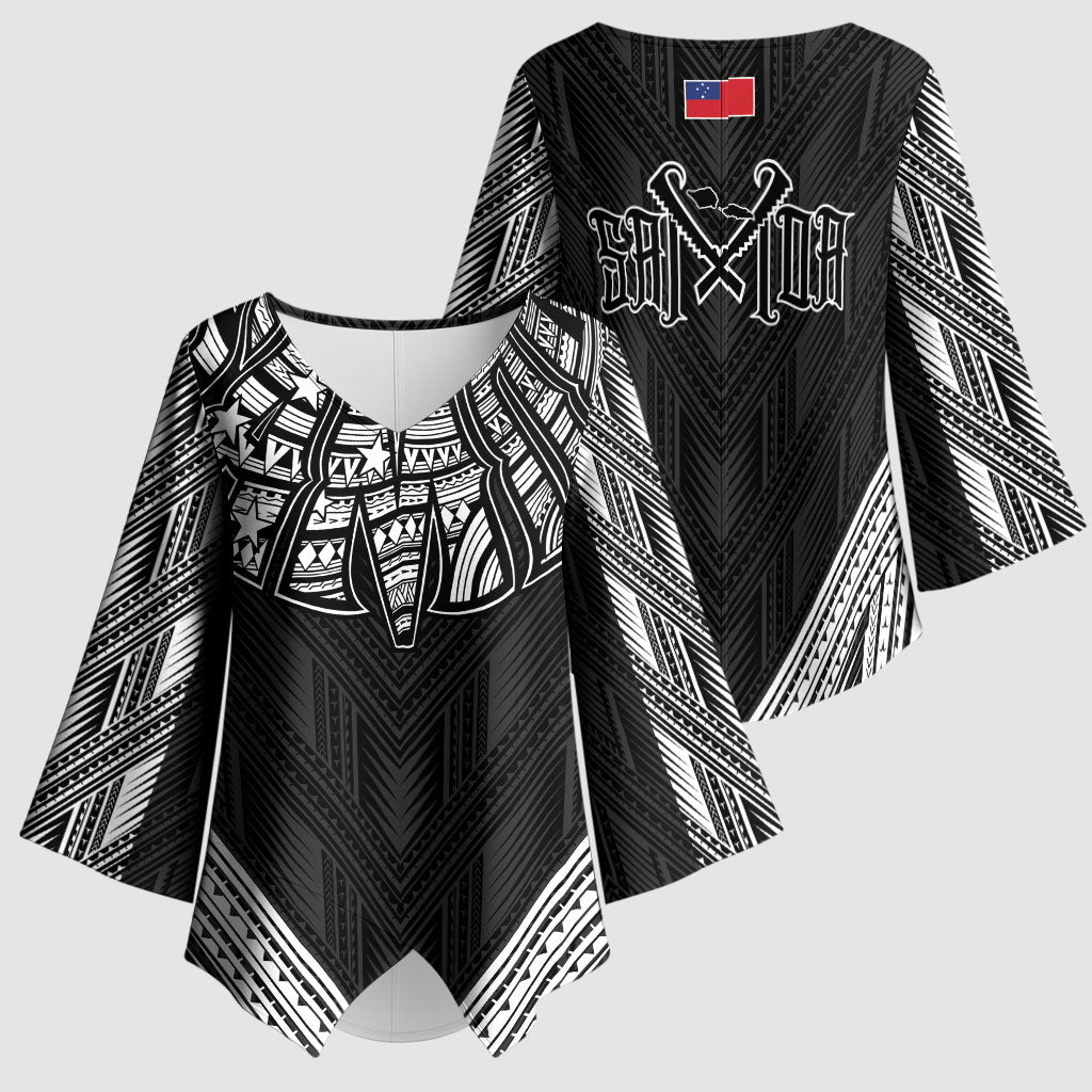 Black Samoa Tribal Chest Tattoo Kimono Sleeve Blouse LT9 - Polynesian Pride