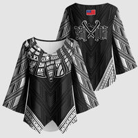 Black Samoa Tribal Chest Tattoo Kimono Sleeve Blouse LT9 - Polynesian Pride