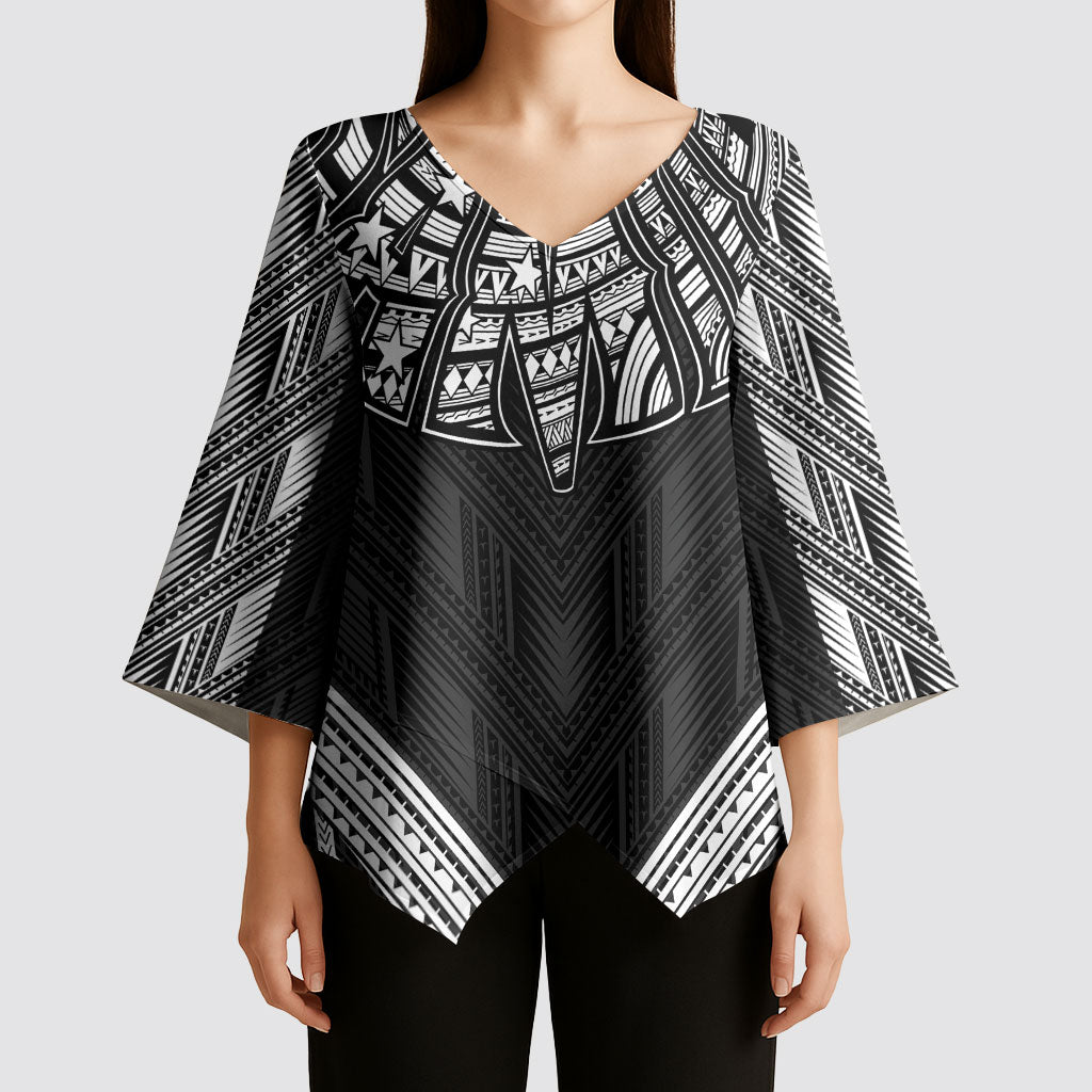 Black Samoa Tribal Chest Tattoo Kimono Sleeve Blouse LT9 - Polynesian Pride