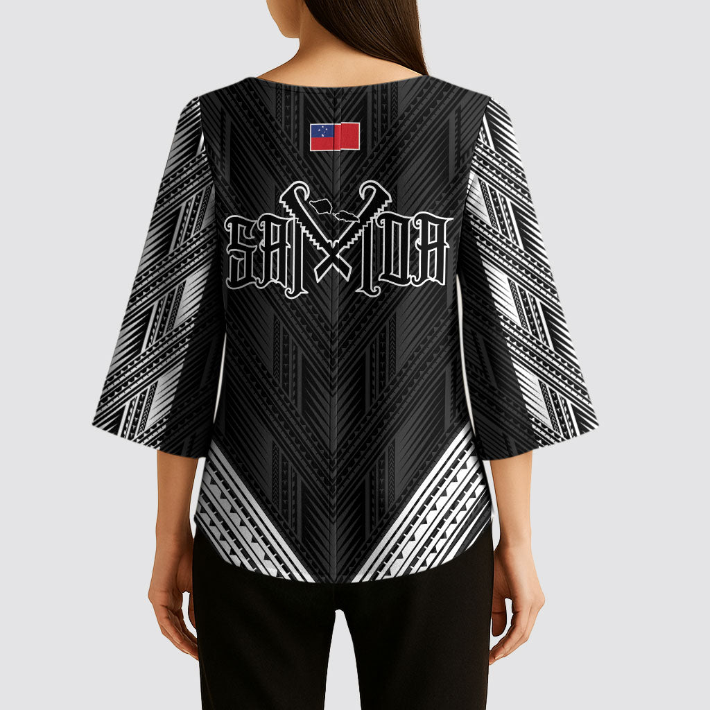 Black Samoa Tribal Chest Tattoo Kimono Sleeve Blouse LT9 - Polynesian Pride
